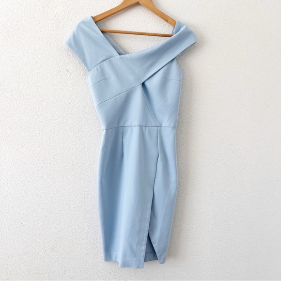 Nicholas One Shoulder Sheath Midi Dress in Light Blue - Picture 2 of 8